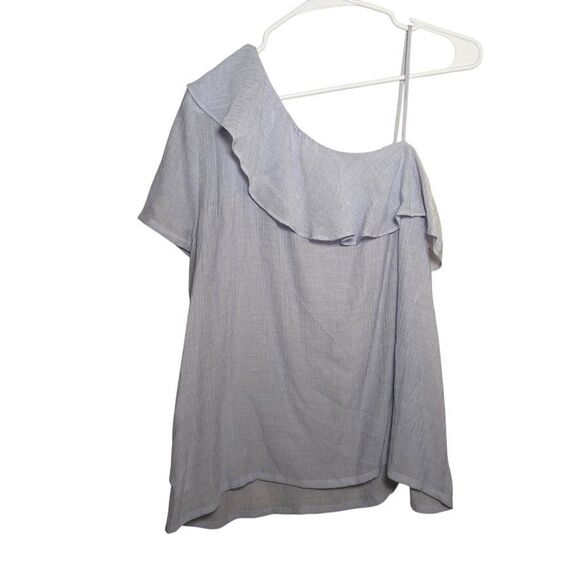 Elodie Blouse Women's Large Blue Ruffle One Shoulder Boho Casual Top Shirt - Picture 5 of 8